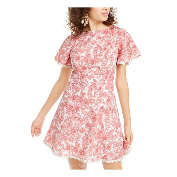 NWT B DARLIN Womens Pink Short Sleeve Crew Neck Mini Trapeze Dress 11\12 - Picture 1 of 3